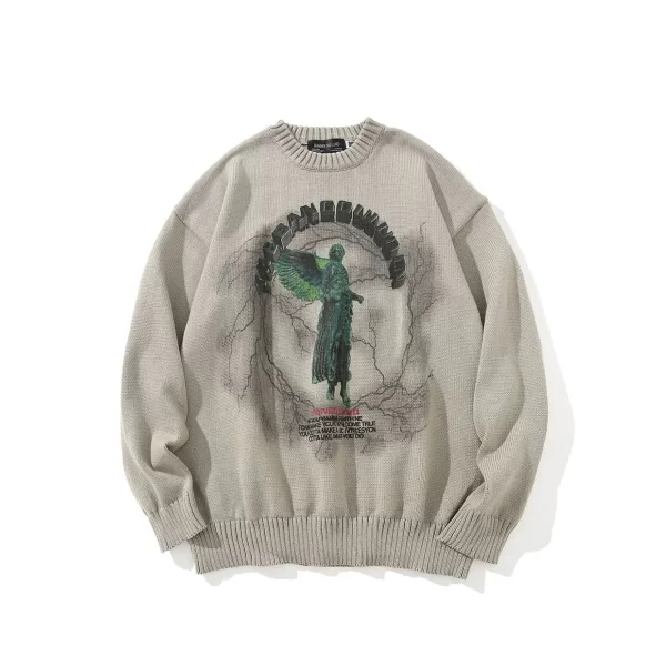 Men's Gothic Angel Wings Embroidered Knit Sweater - Image 2