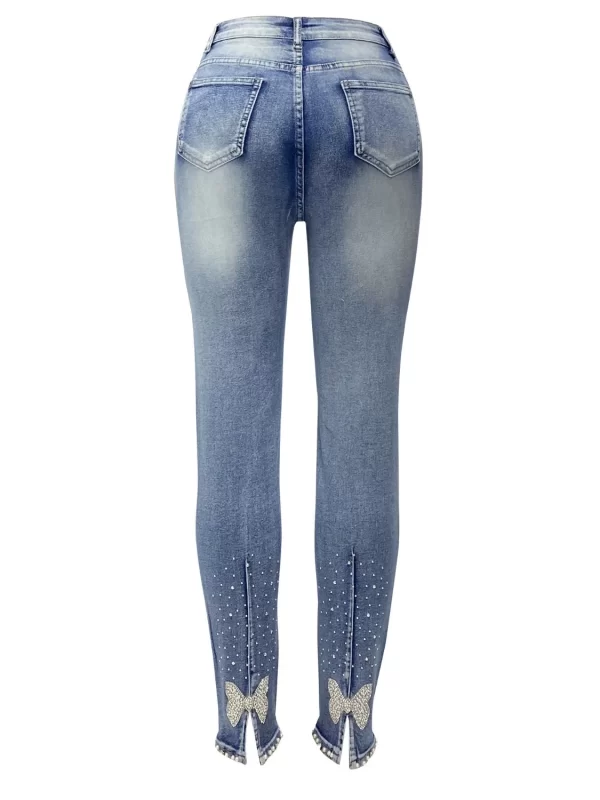 Rhinestone Butterfly Jeans with Pockets - Image 3