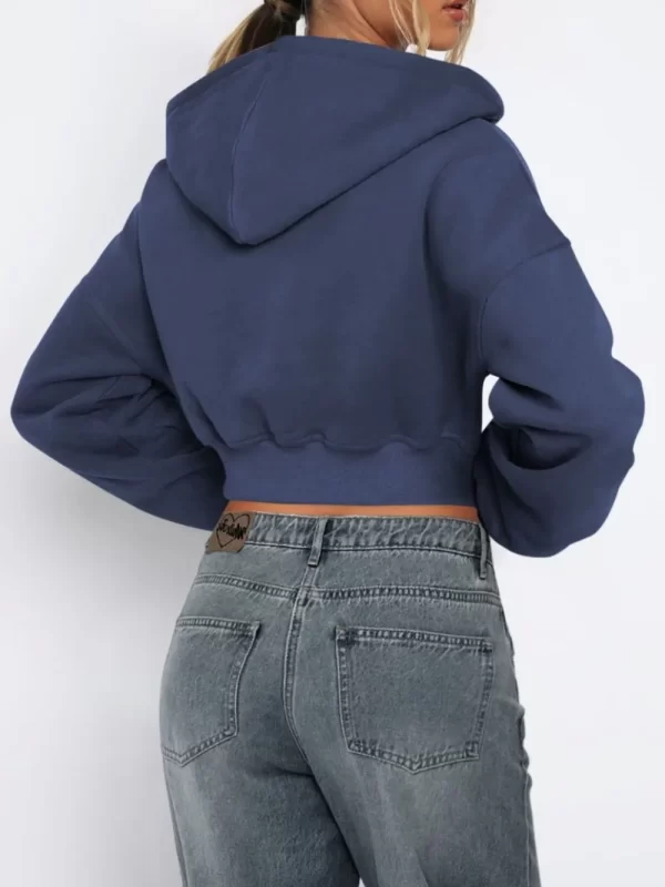 Zip Up Long Sleeve Hooded Cropped Jacket - Image 13