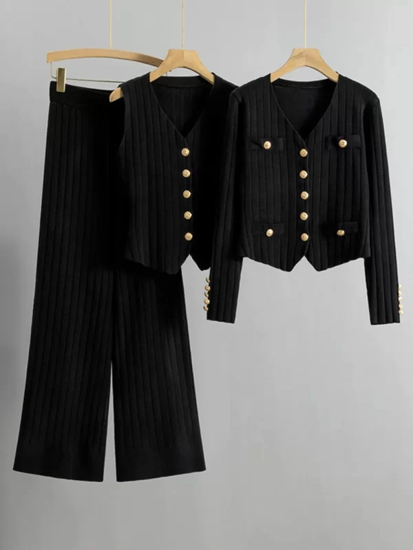 V-Neck Tank, Cardigan and Pants Three-Piece Sweater Set - Image 10
