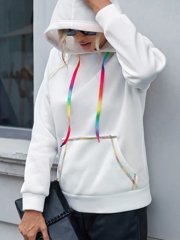 Ivy Lane Contrast Stitching Drawstring Raglan Sleeve Hoodie - Image 11