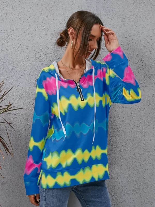 Contrast Quarter Zip Dropped Shoulder Hoodie - Image 5