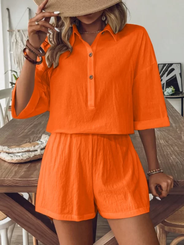 Collared Neck Half Sleeve Top and Shorts Set - Image 4