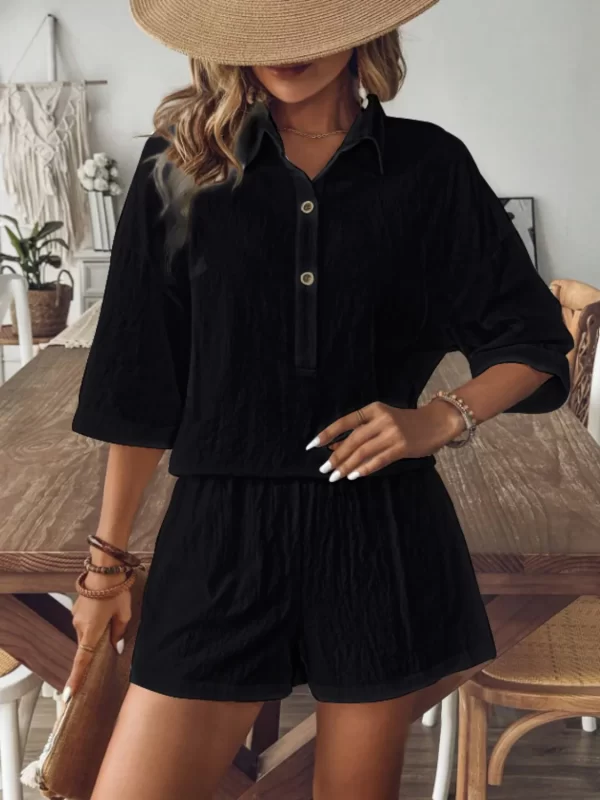 Collared Neck Half Sleeve Top and Shorts Set - Image 14