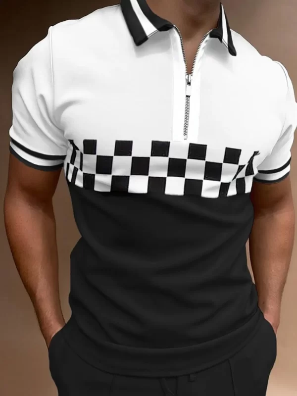 Men's Full Size Checkered Collared Neck Short Sleeve Polo Plus Size - Image 2