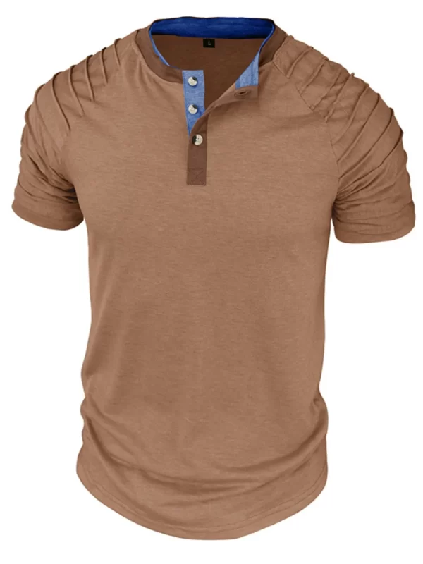 Men's Full Size Casual Henley Short Sleeve Top with Contrast Collar Plus Size - Image 5