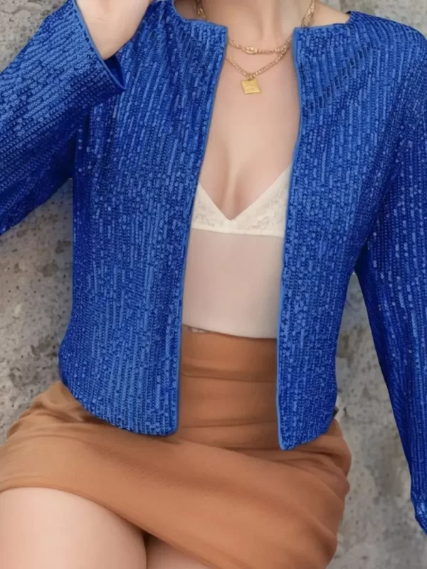 Full Size Sequin Open Front Cropped Jacket - Image 19