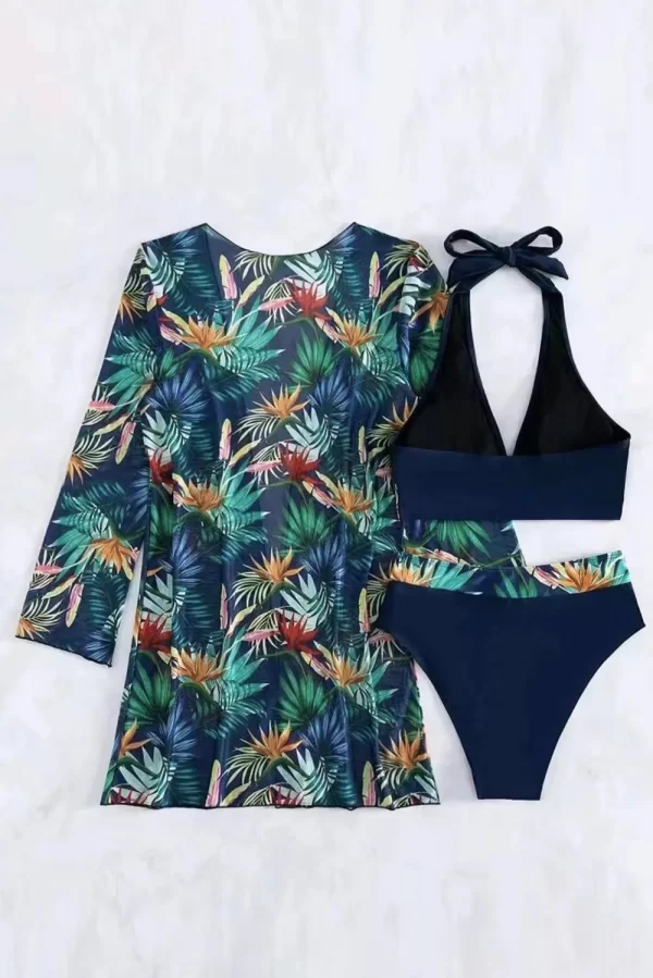 Printed Halter Neck Three-Piece Swim Set - Image 3