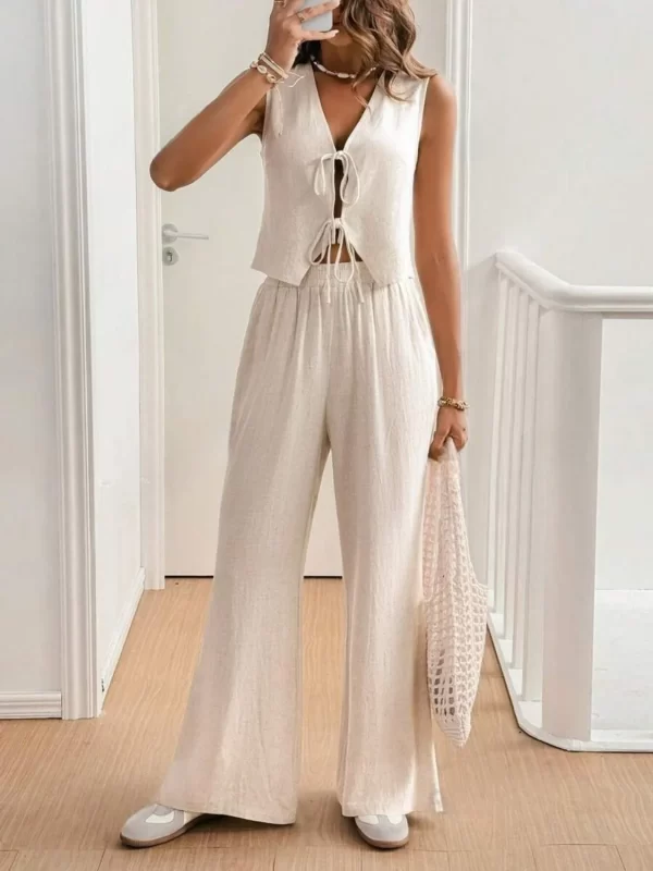 V Neck Sleeveless Top and Pants Set - Image 8