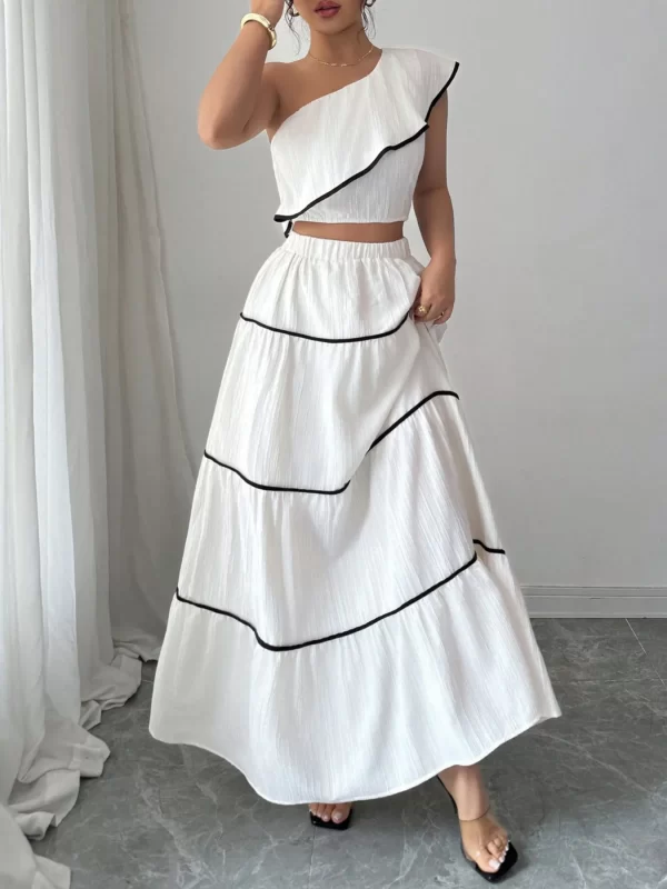 One-Shoulder Ruffle Top and Skirt Two-Piece Set - Image 6