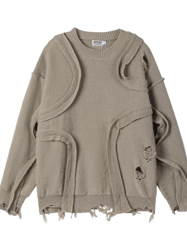 Men's Distressed Curved Panel Oversized Sweater - Image 13