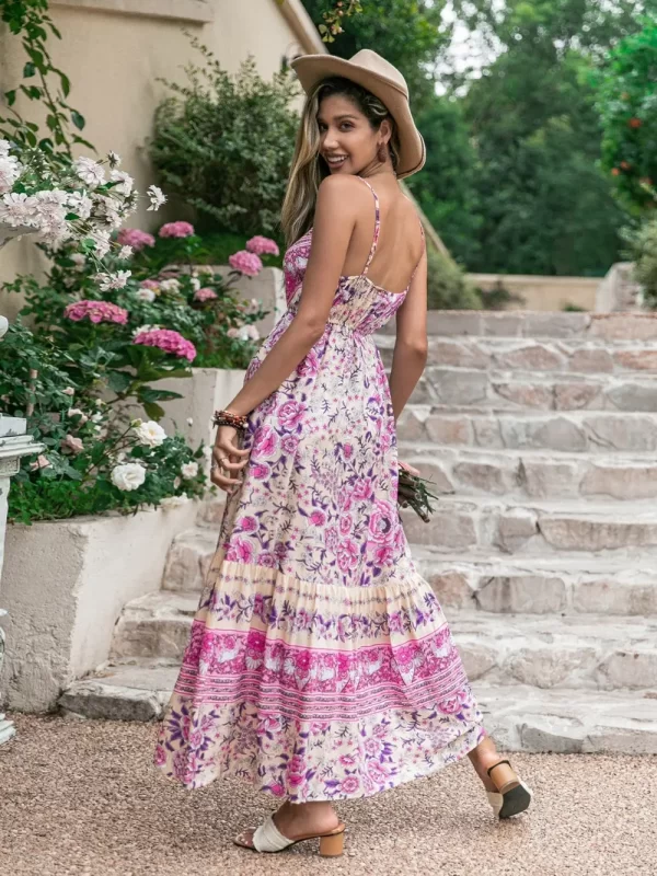 Tassel Printed V-Neck Maxi Dress - Image 2