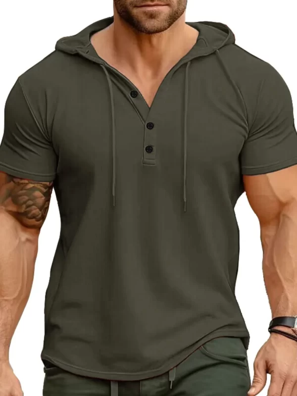 Men's Full Size Casual Hooded Henley T-Shirt Plus Size - Image 3