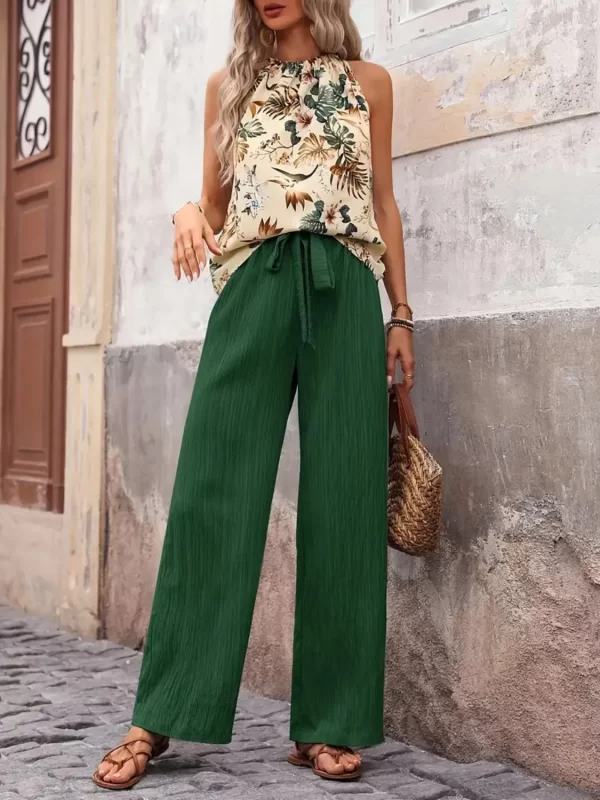 Printed Tank Top and Wide Leg Pants Set - Image 33