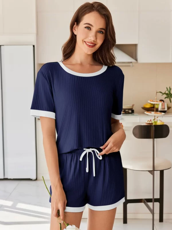 Ribbed Round Neck Top and Shorts Set - Image 2