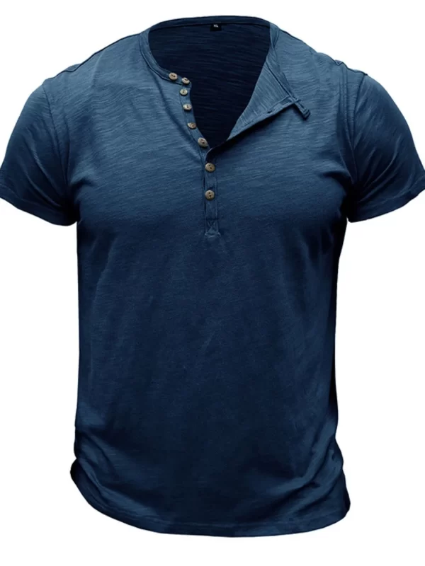 Men's Casual Henley Short Sleeve Button Top - Image 13