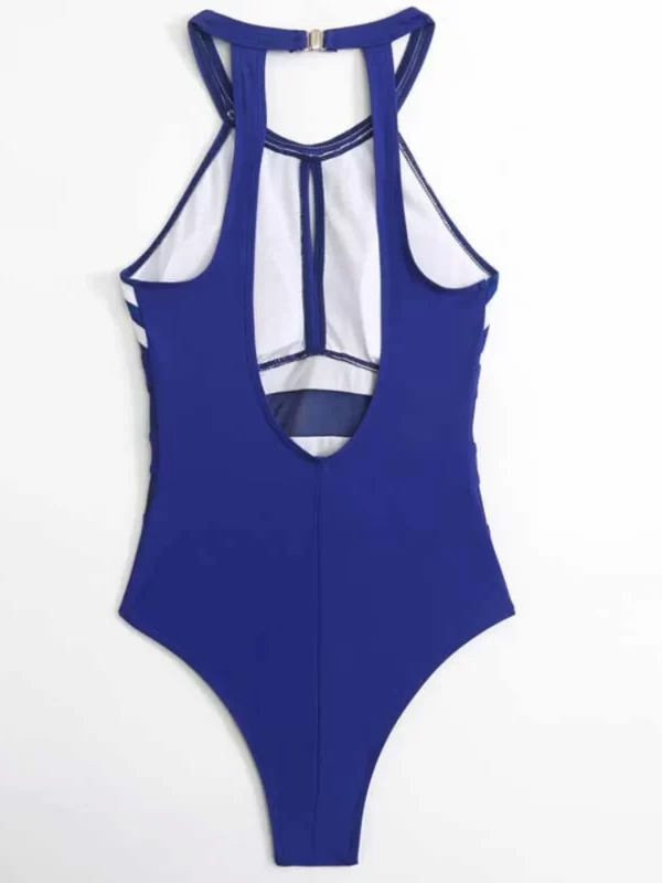 Mesh Detail Backless Striped One-Piece Swimsuit - Image 9