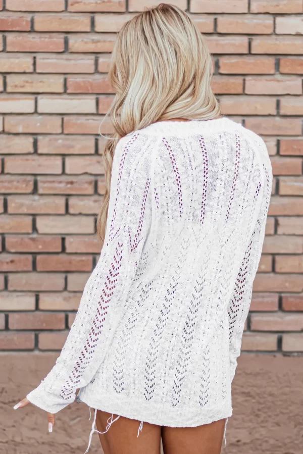 Openwork Open Front Long Sleeve Cardigan - Image 11