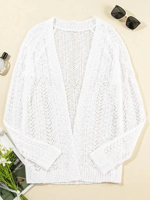 Openwork Open Front Long Sleeve Cardigan - Image 9