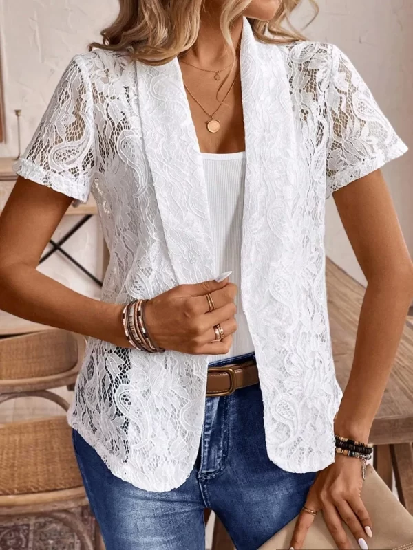 Lapel Collar Lace Blazer