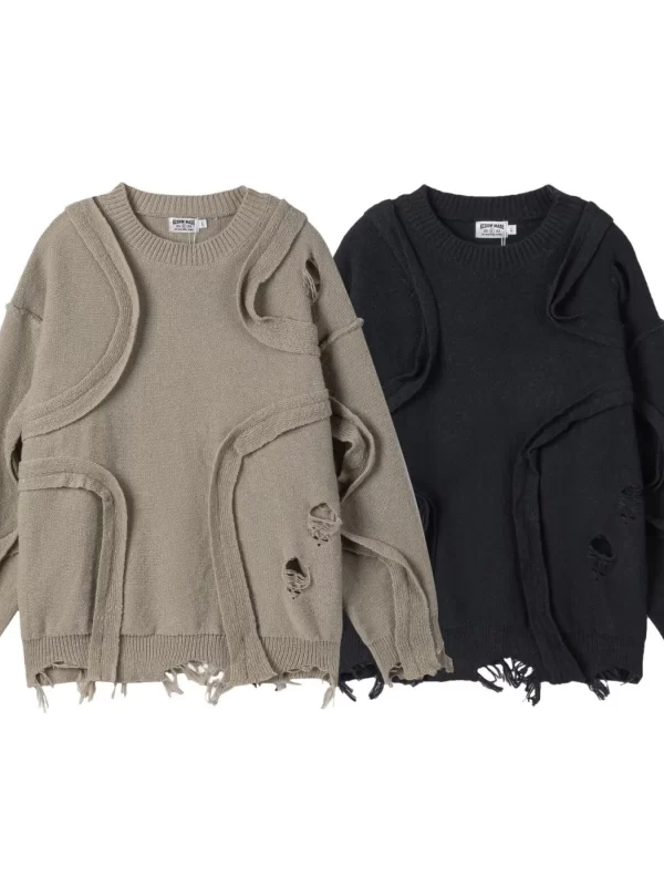 Men's Distressed Curved Panel Oversized Sweater