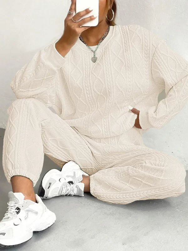Texture Round Neck Top and Pants Set - Image 7