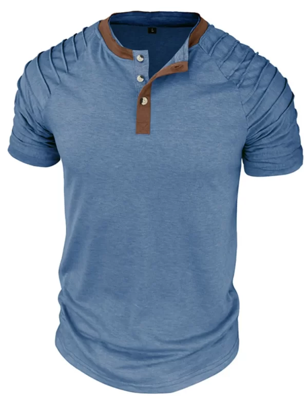 Men's Full Size Casual Henley Short Sleeve Top with Contrast Collar Plus Size - Image 2