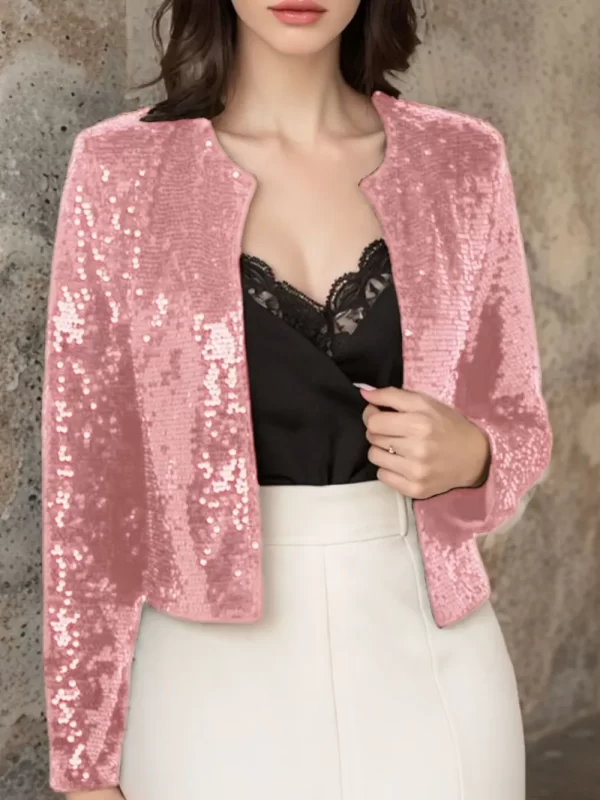 Full Size Sequin Open Front Cropped Jacket - Image 14