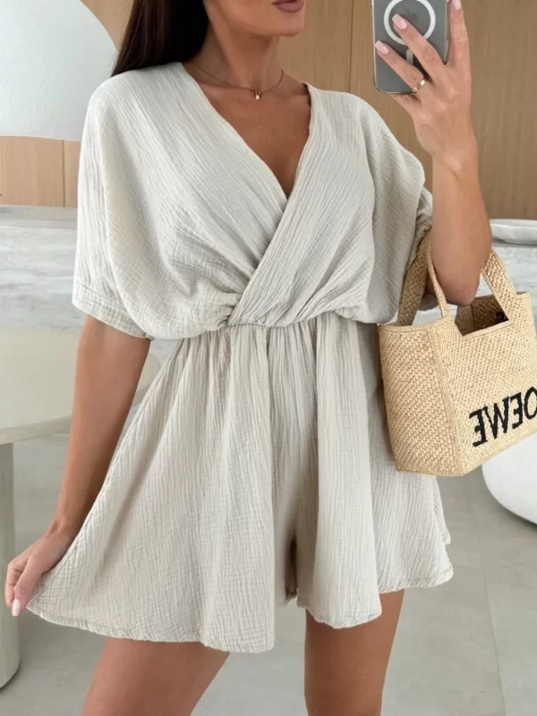 Surplice Half Sleeve Wrap Romper - Image 19