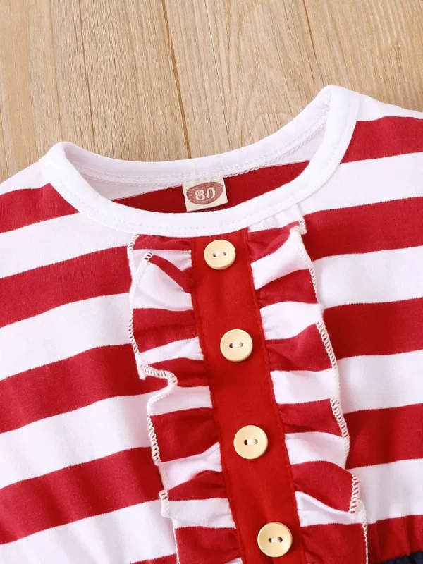 Striped & Stars Ruffled Round Neck Cap Sleeve Dress - Image 4