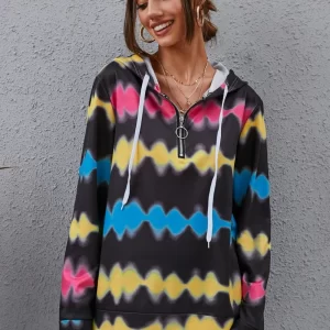 Contrast Quarter Zip Dropped Shoulder Hoodie