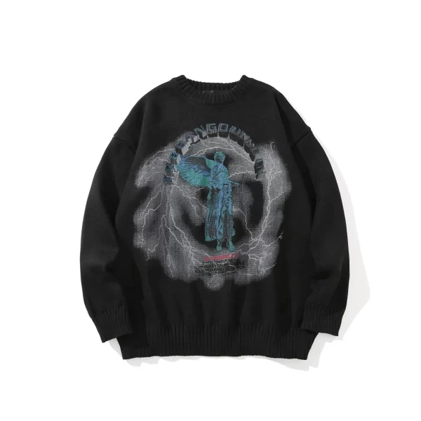 Men's Gothic Angel Wings Embroidered Knit Sweater - Image 3
