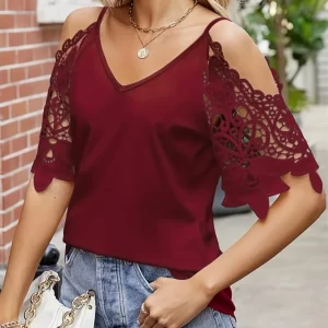 Cold Shoulder Lace Sleeve Blouse