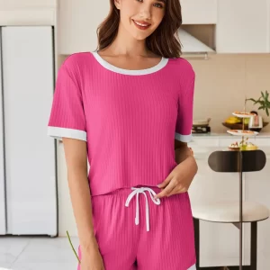 Ribbed Round Neck Top and Shorts Set
