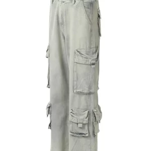 Men's Washed Multi-Pocket Straight Cargo Jeans