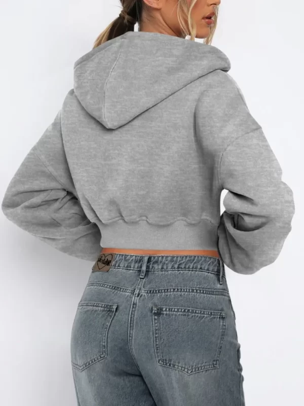 Zip Up Long Sleeve Hooded Cropped Jacket - Image 19