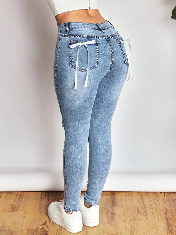 Distressed Skinny Jeans with Bow Back - Image 3