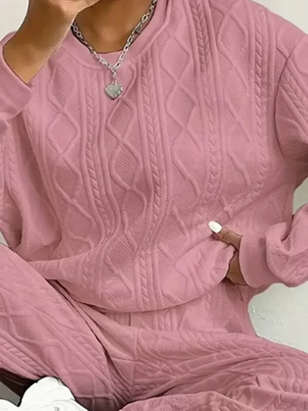 Texture Round Neck Top and Pants Set - Image 9