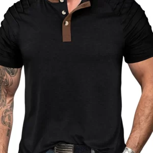 Men's Full Size Casual Henley Short Sleeve Top with Contrast Collar Plus Size