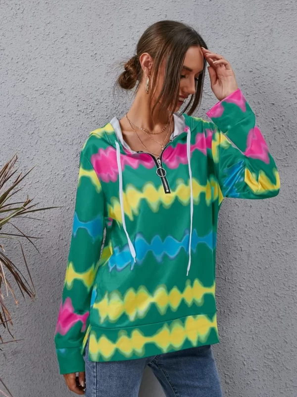Contrast Quarter Zip Dropped Shoulder Hoodie - Image 8