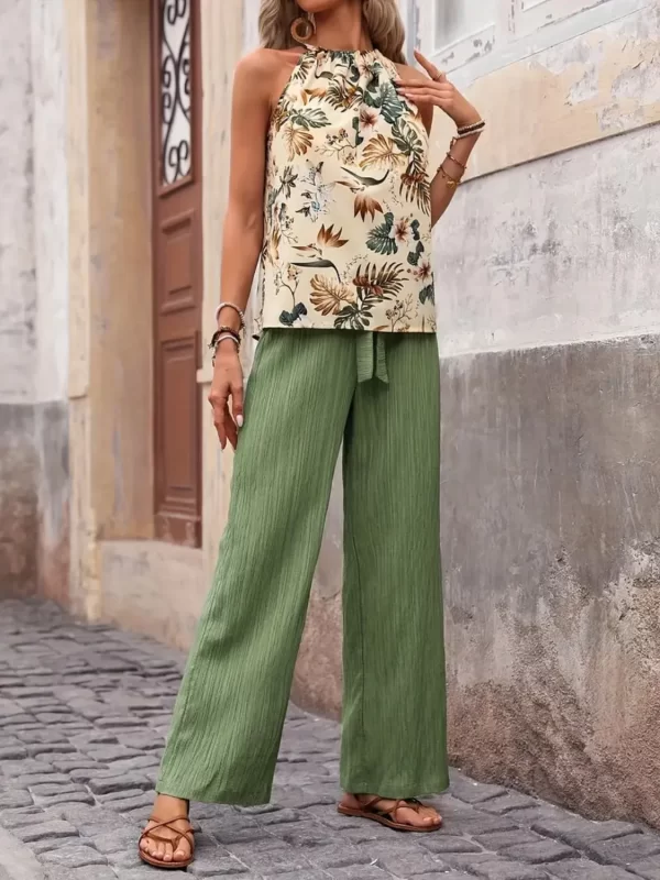 Printed Tank Top and Wide Leg Pants Set - Image 3