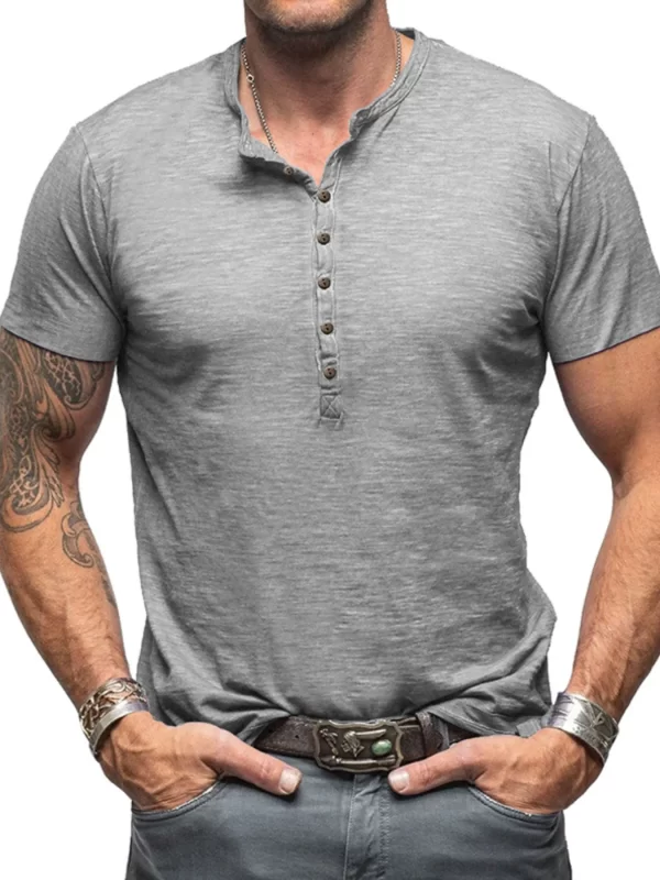 Men's Casual Henley Short Sleeve Button Top - Image 6