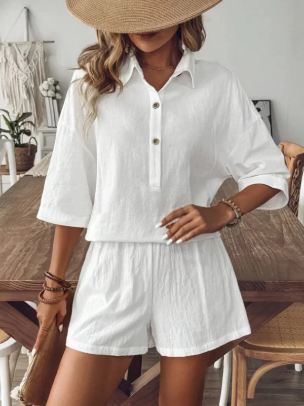 Collared Neck Half Sleeve Top and Shorts Set - Image 18