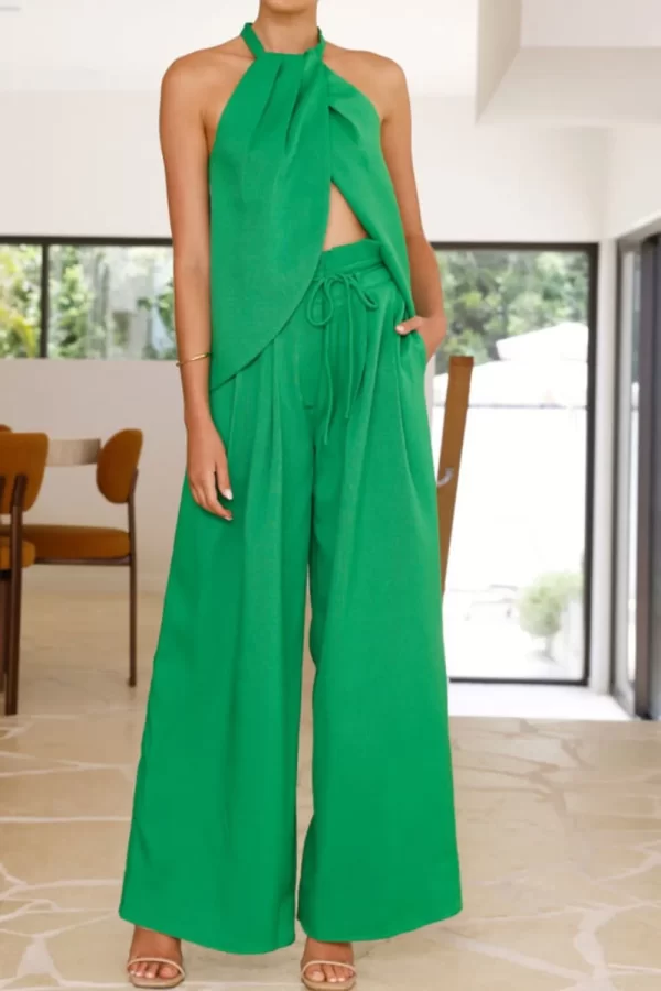 Halter Neck Top and Wide Leg Pants Set - Image 30