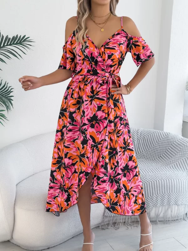 Printed Cold Shoulder Midi Cami Dress - Image 16