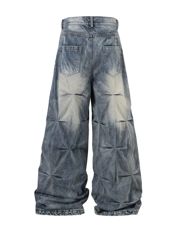 Men's Washed Wide Leg Pleated Jeans - Image 12