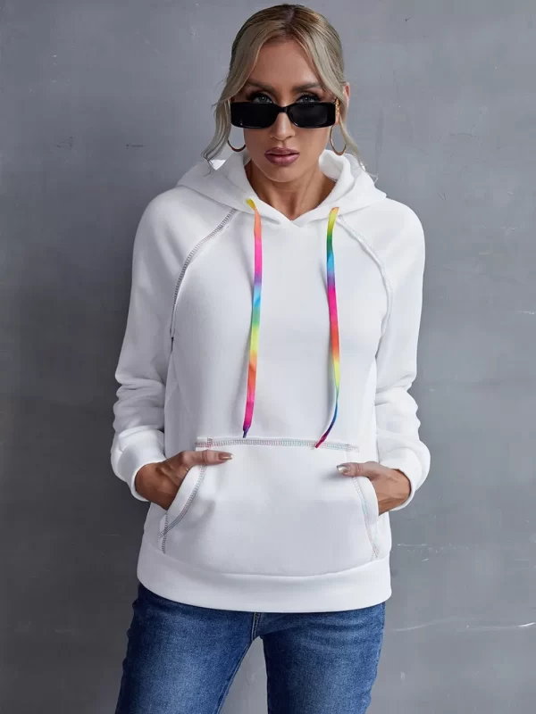 Ivy Lane Contrast Stitching Drawstring Raglan Sleeve Hoodie - Image 5