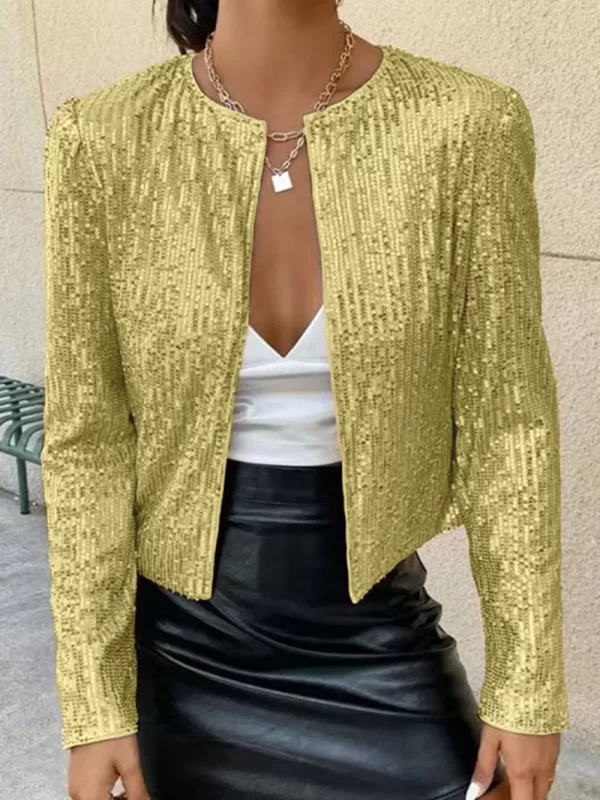 Full Size Sequin Open Front Cropped Jacket - Image 8