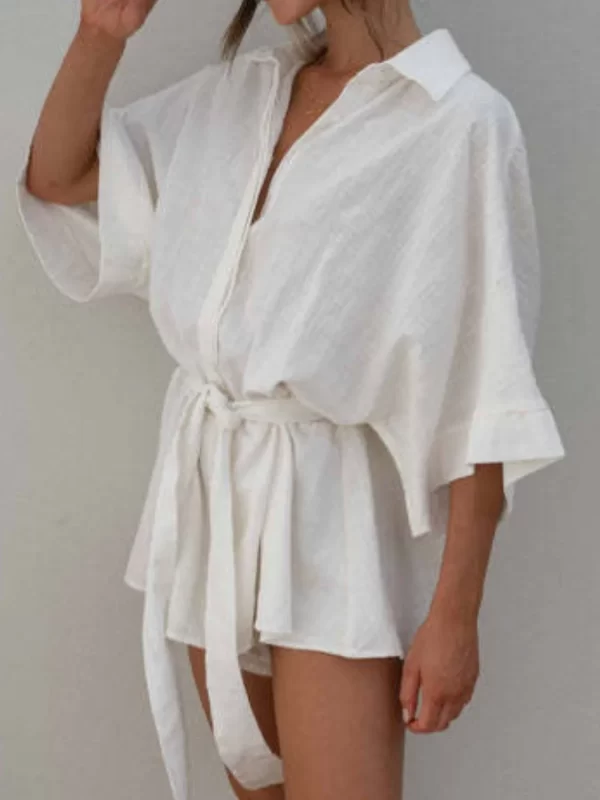 Collared Neck Half Sleeve Romper - Image 3