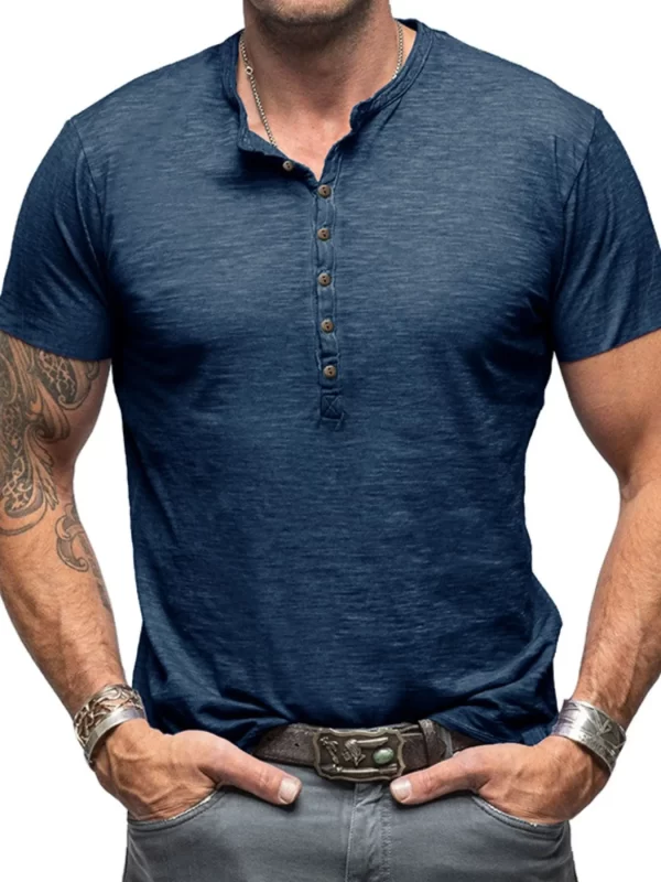 Men's Casual Henley Short Sleeve Button Top - Image 14